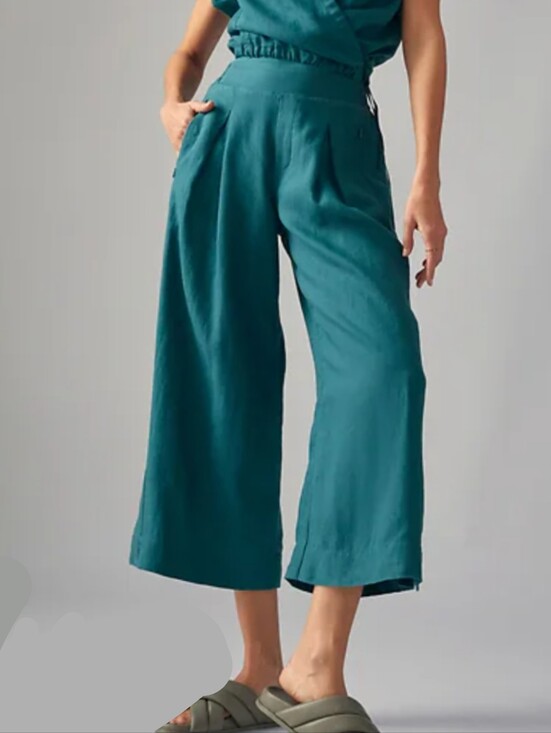 Athleta Pants - Athleta Playa Linen Wide Crop Pant In Borealis Green
